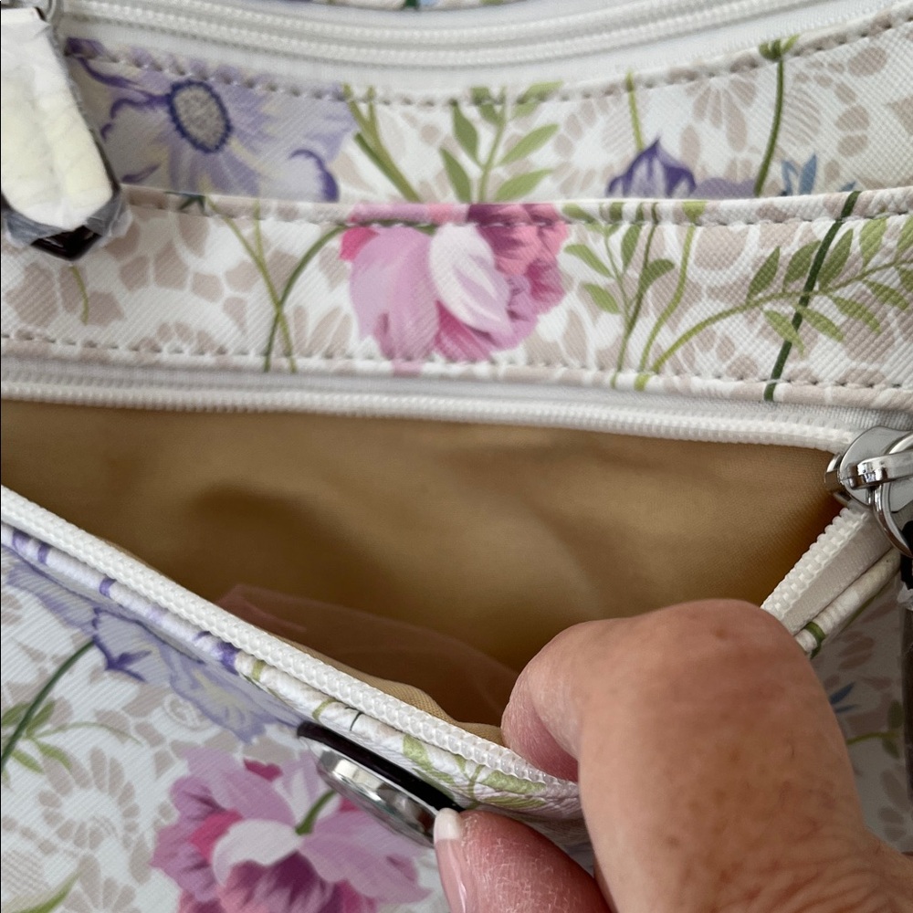 Giani Bernini White Floral Crossbody with Pink & Purple Blooms - Picture 2 of 15